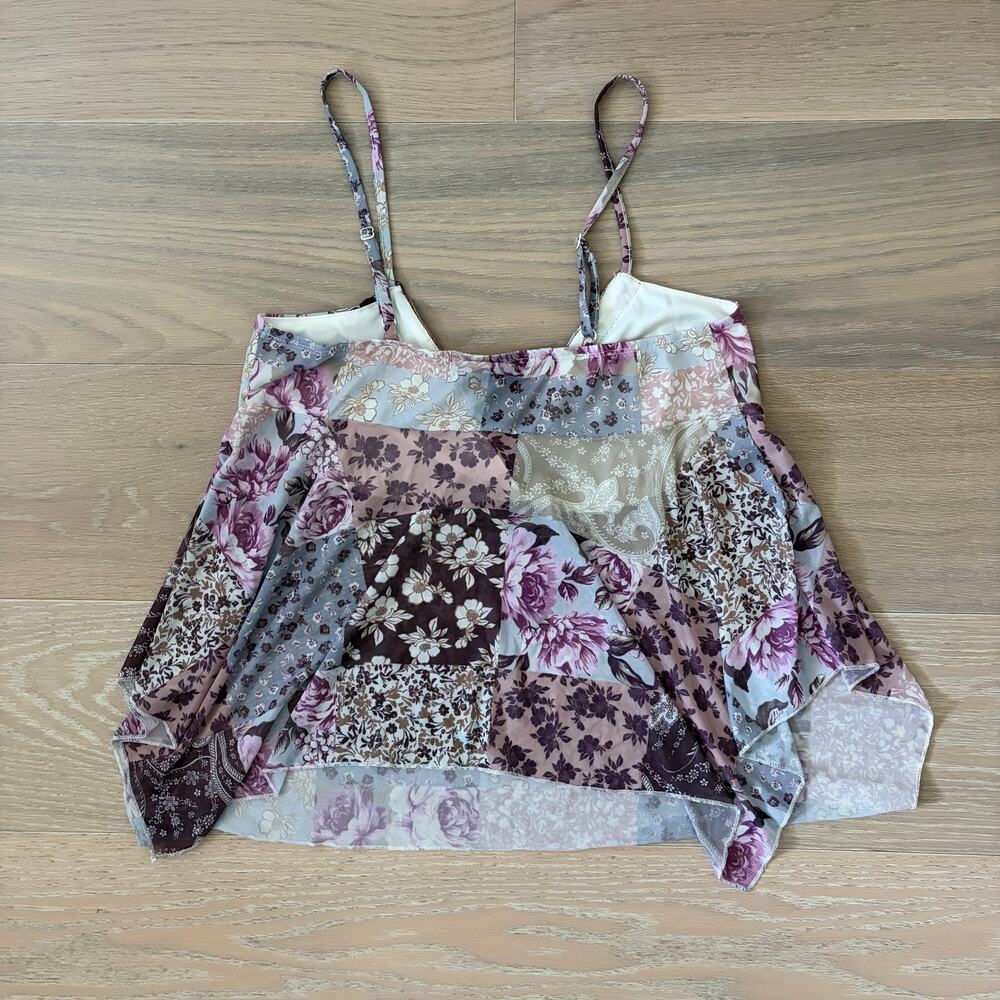Just Polly Patchwork Floral Spaghetti Strap Tank Top y2k Viral Large NEW - Picture 2 of 3